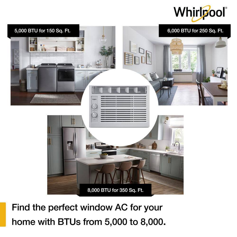 Whirlpool Energy Star 5000 BTU 115-Volt Window-Mounted Air Conditioner w Mechanical Controls Dehumidifier150 sq.ft. WHAW050BW