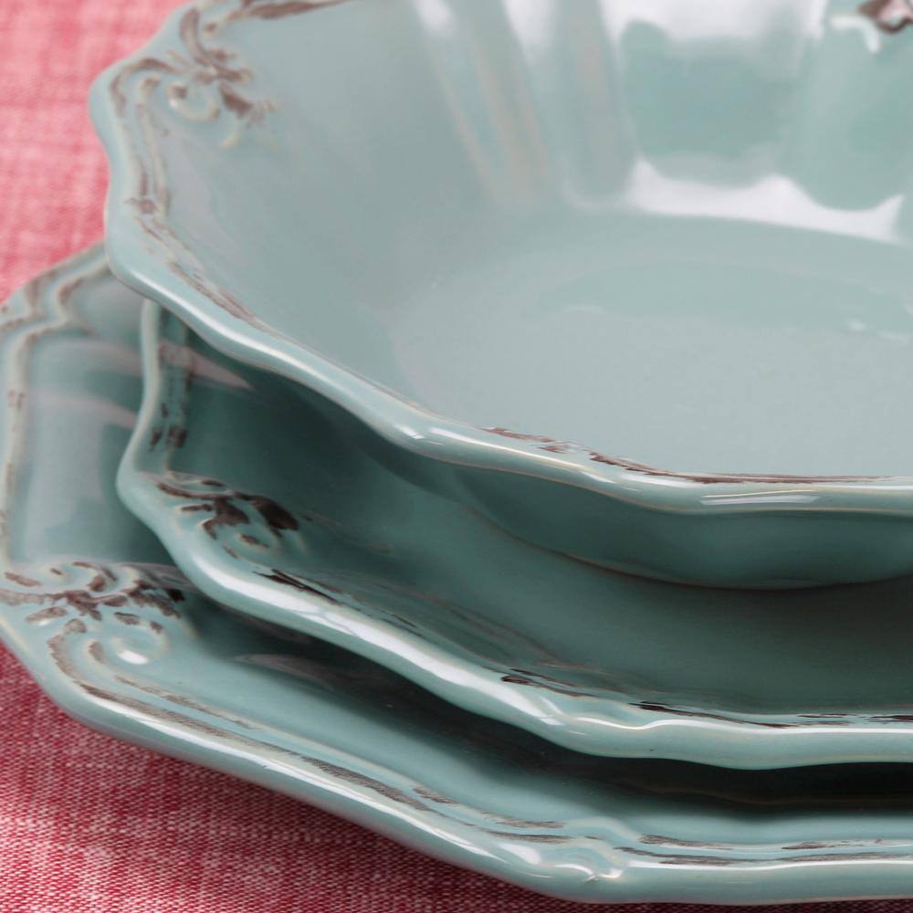 Elama Fleur De Lys 20-Piece Traditional Turquoise Stoneware Dinnerware Set (Service for 4) 985102839M