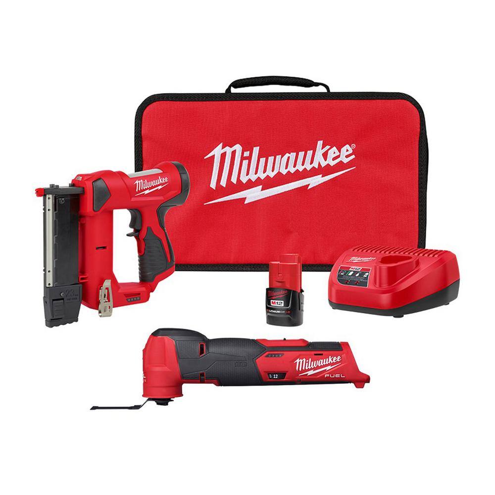 MW M12 12-Volt 23-Gauge Lithium-Ion Cordless Pin Nailer Kit with M12 FUEL Lithium-Ion Cordless Oscillating Multi-Tool 2540-21-2526-20