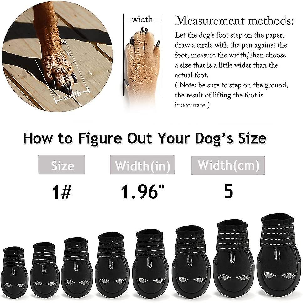 Dog Boots Waterproof Shoes For Dogs With Reflective Straps， Rugged Anti-slip Soft Sole Dogs Paw Protector For Small Medium Large Dog (1#， Black)