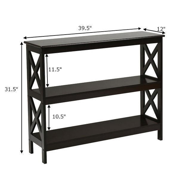 Costway 3-Tier Console Table x-Design Bookshelf Sofa Side Accent Table - 39.5'' x 12'' x 31.5''