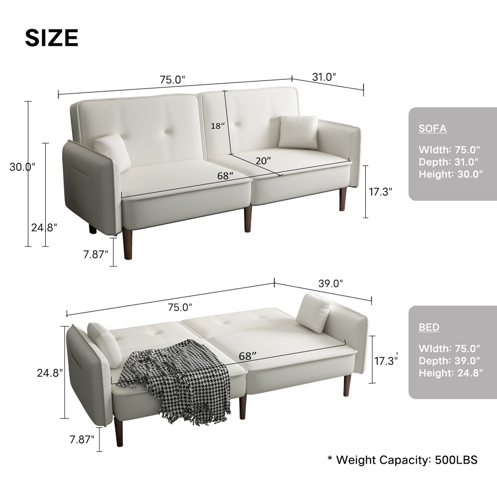 Soft cotton linen fabric sofa bed with one pocket on the left and right  suitable for small space and easy assembly