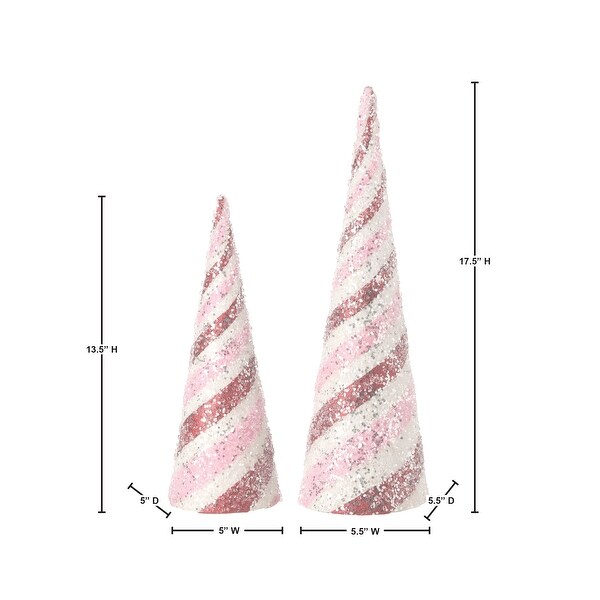 1418 Glitter Iced Striped Cone Tree Set of 2