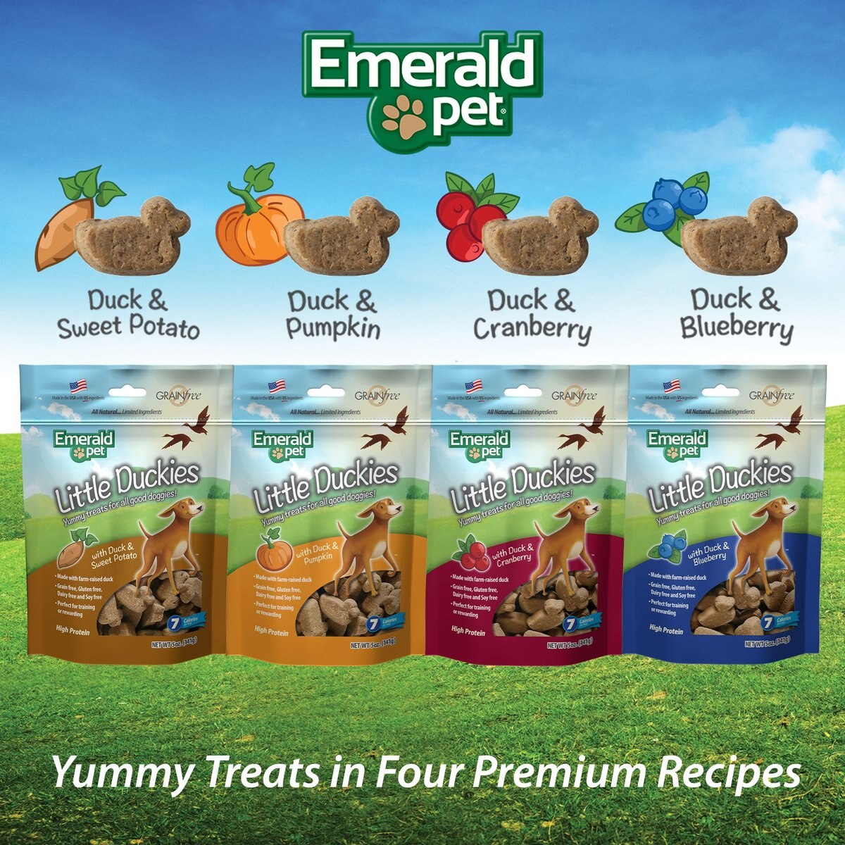 Emerald Pet Grain-Free Little Duckies with Duck and Blueberry Dog Treats