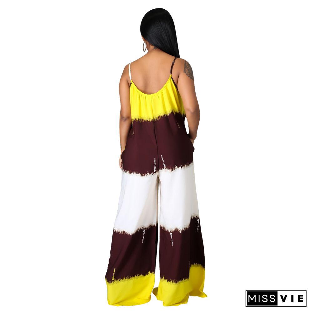 Tie Dye Spaghetti Strap Loose Wide Leg Jumpsuits