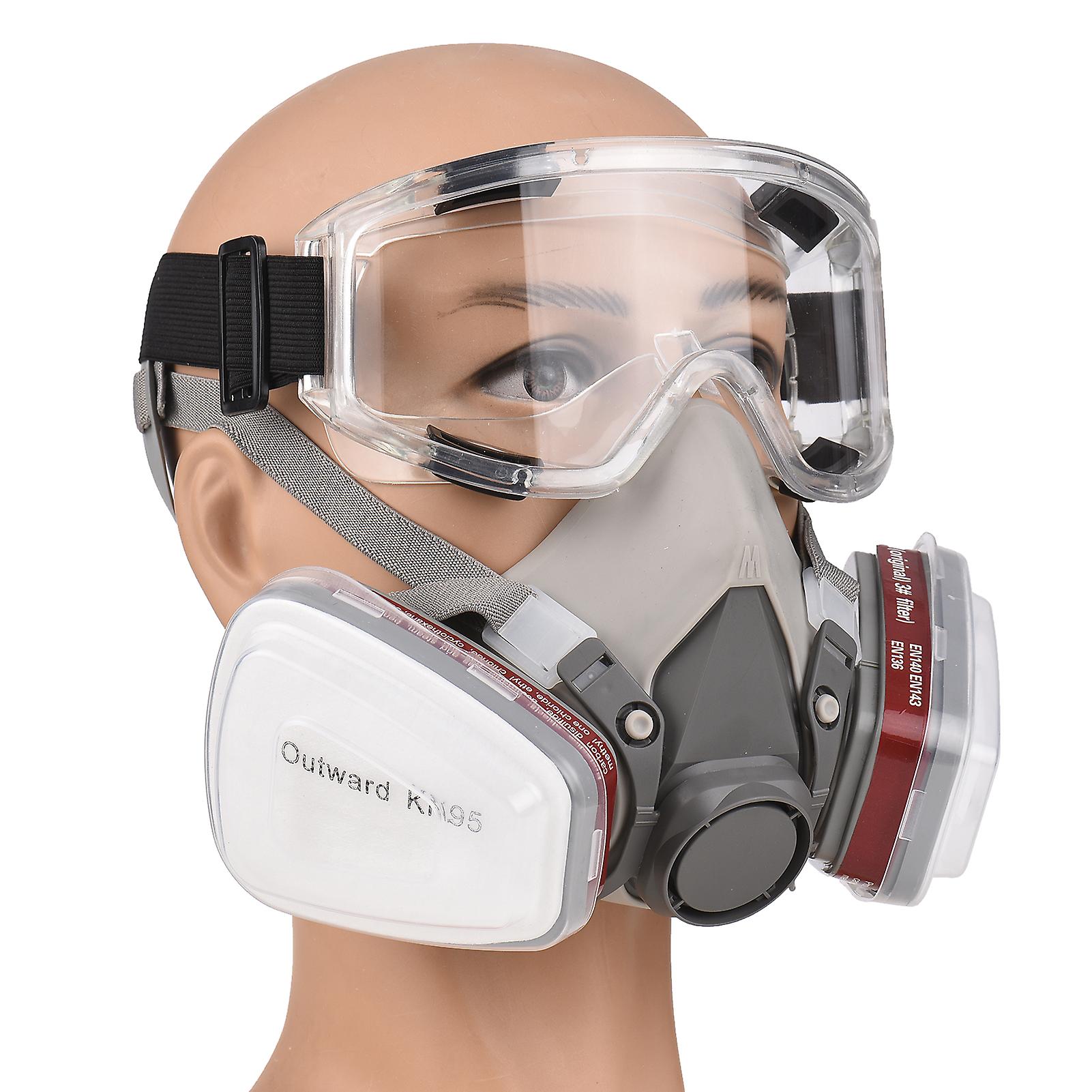 Reusable Respirator Half Facepiece 6200 Gas Mask Breathing Protection Respirators With Safety Goggles For Painting Organic Vapor Welding Polishing Woo