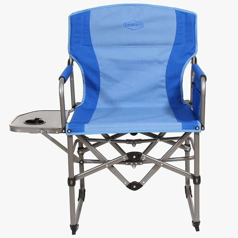 Kamp-rite Portable Director's Camp Chair W/cup Holder， Side Table and Pocket， Blue