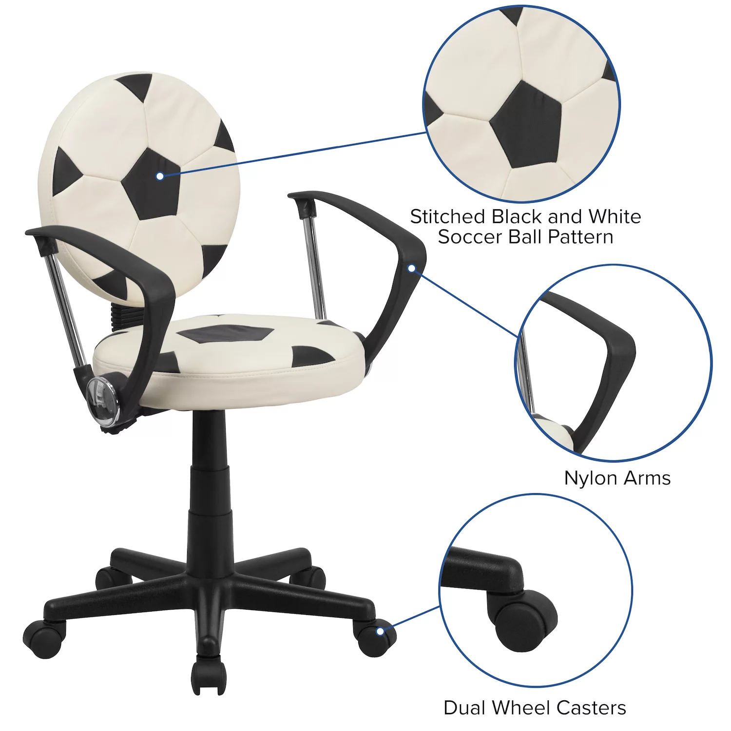 Emma and Oliver Football Swivel Task Office Chair with Arms