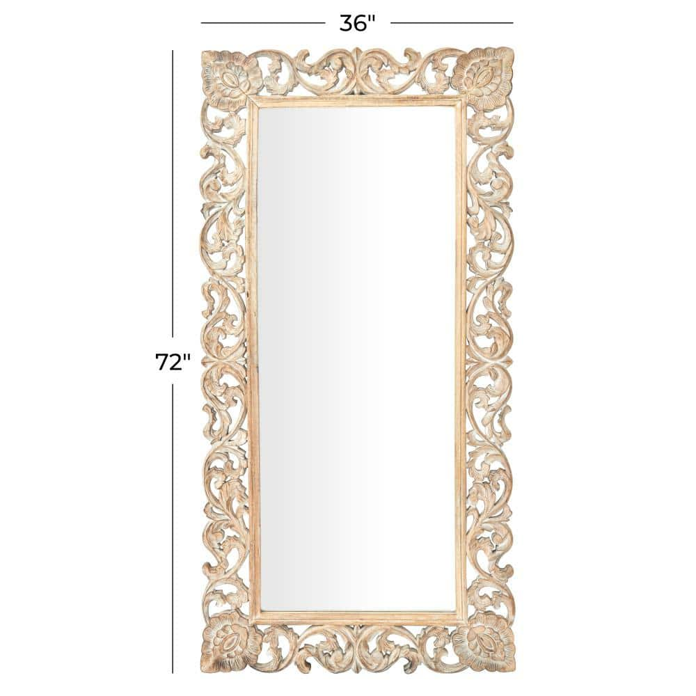 Litton Lane 72 in. x 36 in. Intricately Carved Rectangle Framed Light Brown Floral Wall Mirror 23702