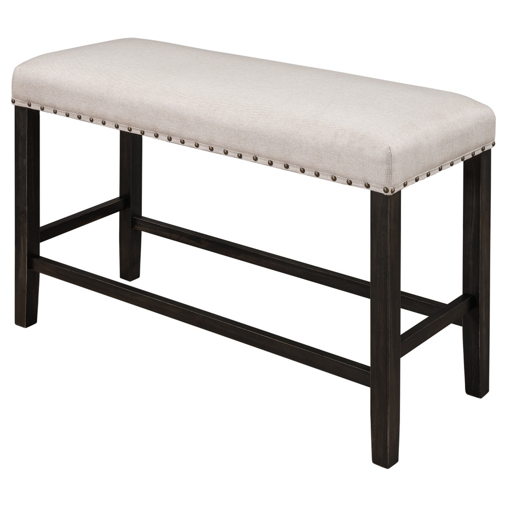 Rustic Wooden Upholstered Dining Bench for Small Places  Espresso+ Beige