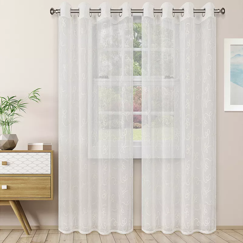 Superior Bohemian Scroll Sheer Rod Pocket Curtain Set