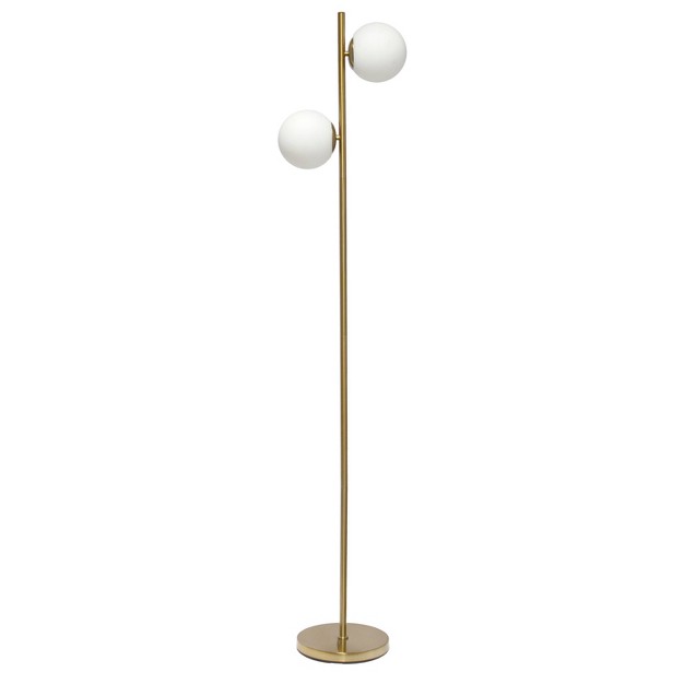 Tall Mid century Modern Tree Floor Lamp With Dual White Glass Globe Shade Simple Design