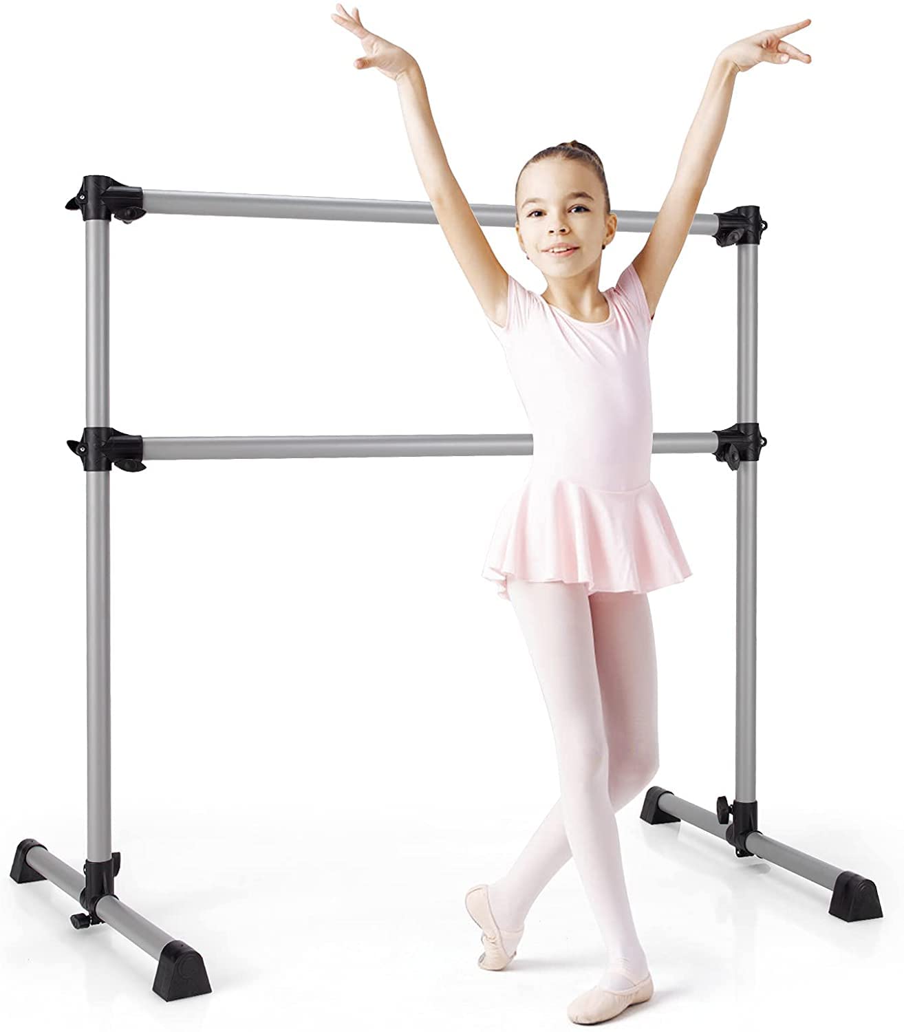 Costzon Portable Ballet Barre, 4FT Adjustable Double Freestanding Ballet Bar w/Anti-Skid Pad, Stable Base