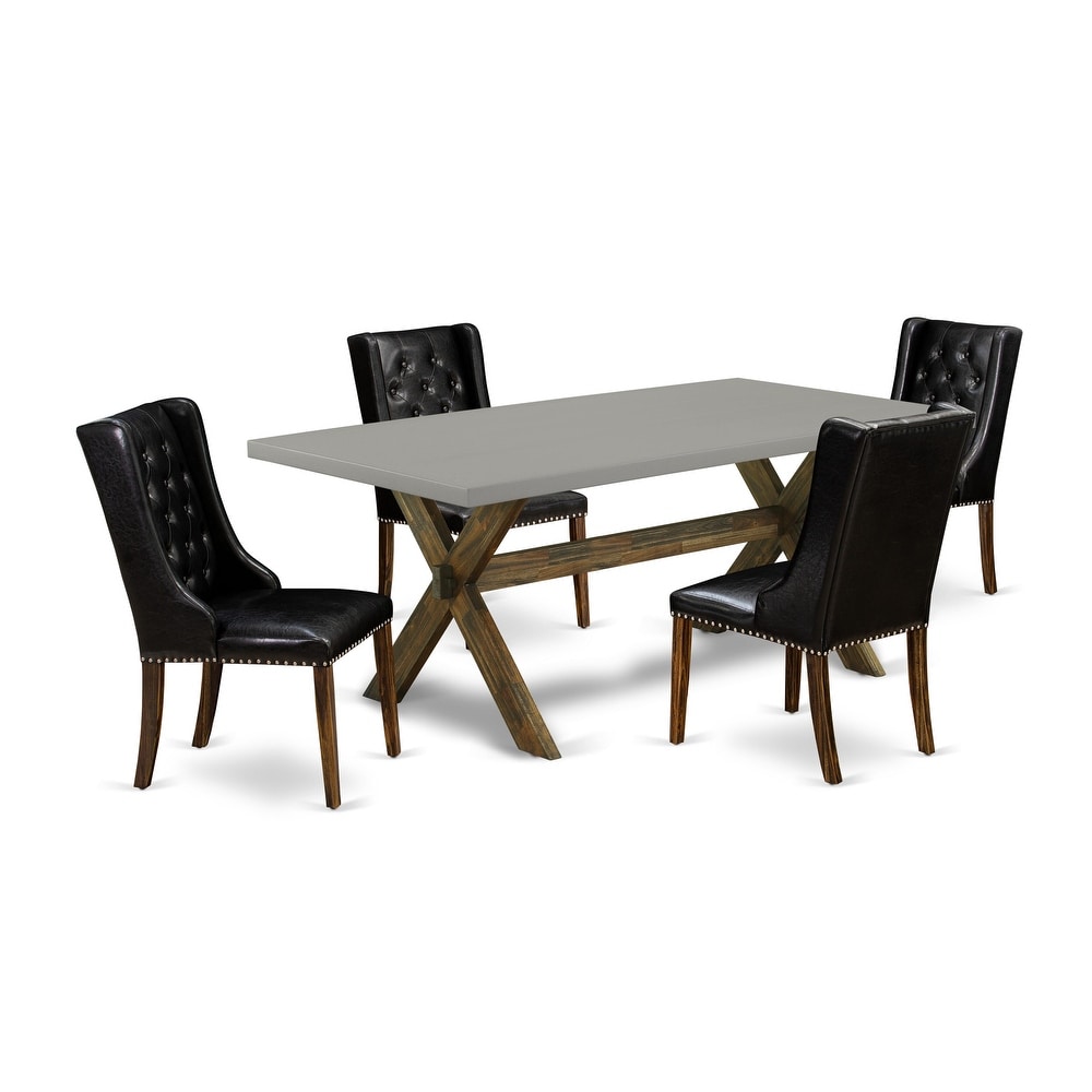 East West Furniture Dining Table Set  Wooden Table and Black Faux Leather Parson Chairs(Pieces   Finish Options)