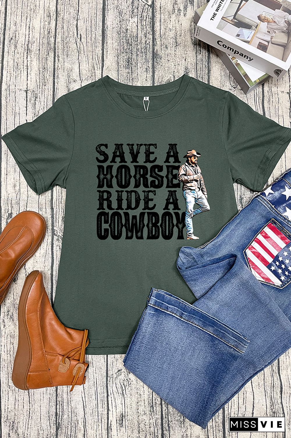 Save A Horse Ride A Cowboy Graphic Tee Short Sleeves Wholesale