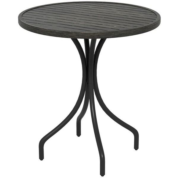 Outdoor Round Side Table with Steel Frame and Slat Tabletop