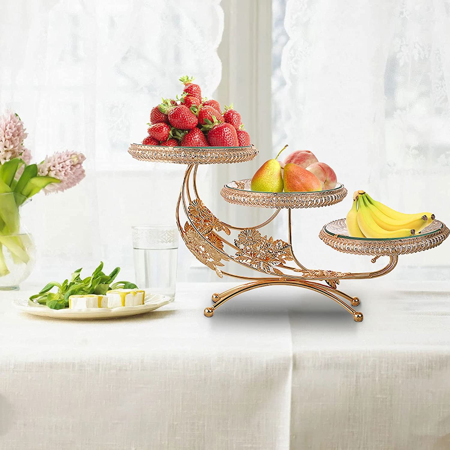 Flkoendmall 3 Tier Table Fruit Dessert Bowl Gold Storage Serving Tray Kitchen Fruit Bowl