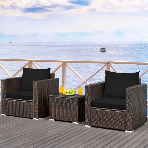 Costway 3PCS Patio Rattan Furniture Set Conversation Sofa Cushioned