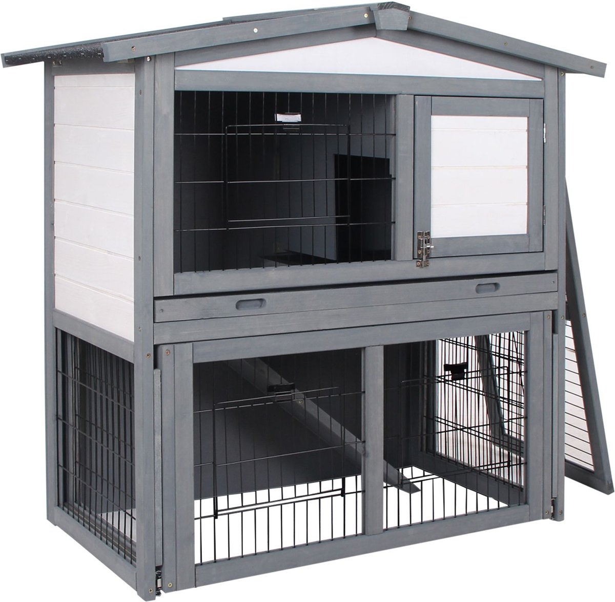 PawHut Deluxe Wooden 2 Story Rabbit Hutch