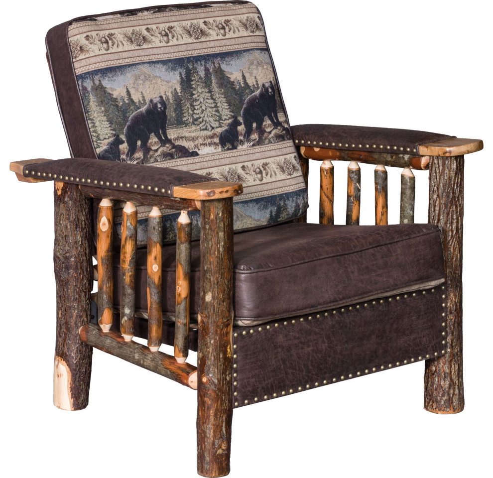 Hickory Log Arm Chair With Faux Leather Arms and Accents   Rustic   Armchairs And Accent Chairs   by Furniture Barn USA  Houzz