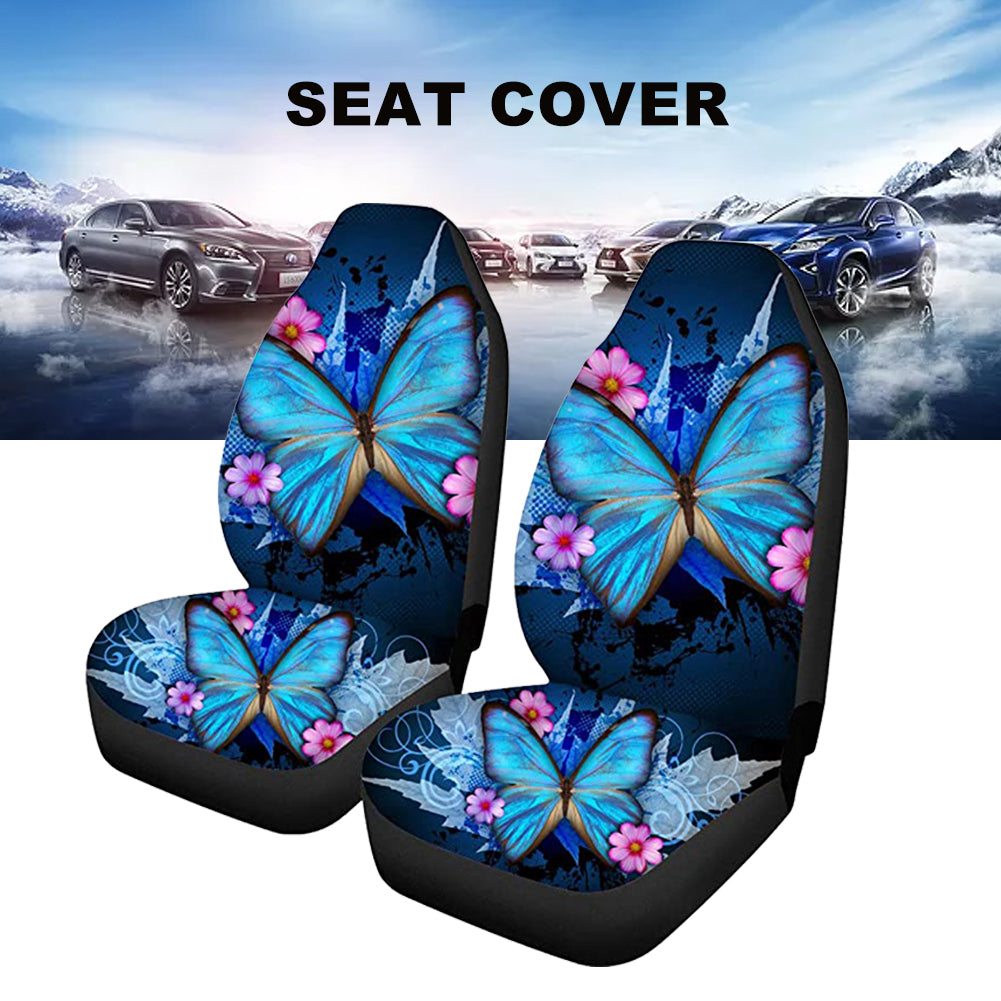 Trendy Car Seat Covers Ble Butterfly Print High Back Seat Cover Set of 2 Ultra-Soft Universal Fit