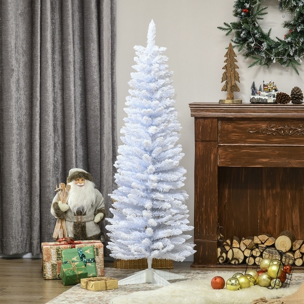 5' / 7' Christmas Tree，Slim Design with Realistic Branches，White