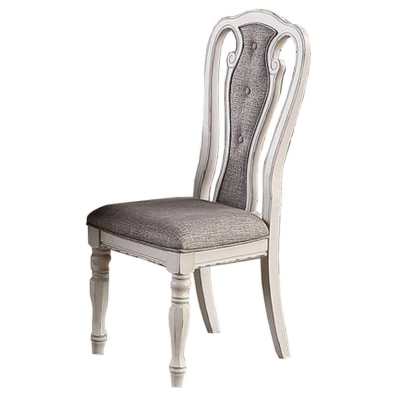 Dining Chair with Button Tufted Backrest， Padded Seat， Set of 2， White and Gray