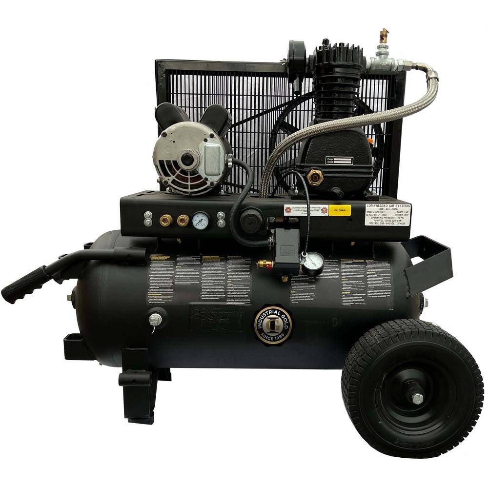 Industrial Gold 20 Gal. 2 HP Portable 1-Phase Low RPM 125 PSI Electric Air Compressor with Quiet Operation P21H20