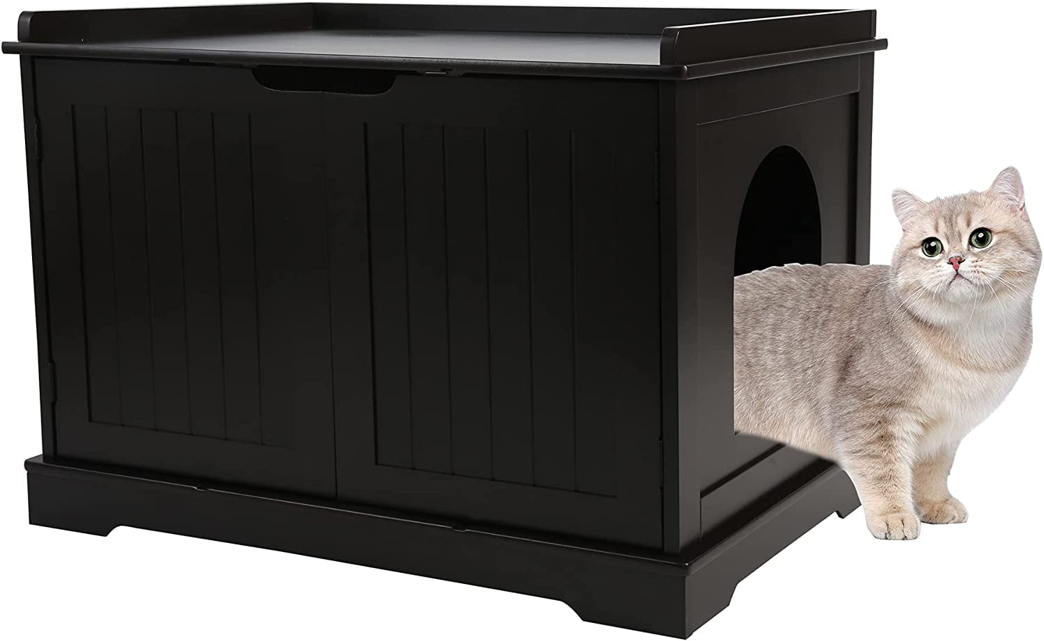 HOMEFORT Cat Litter Box Enclosure， Cat House Indoor Hidden， Cat Washroom Storage Bench， Pet Crate Modern Wooden Cabinet， Kitty Condo Cat Home， Espresso