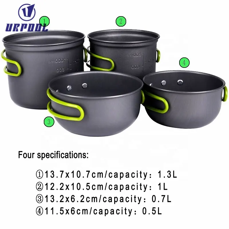 Outdoor cooking equipment Portable Outside Camping Cooking Mess Kit 1 2 Person Pots Pan for Backpacking