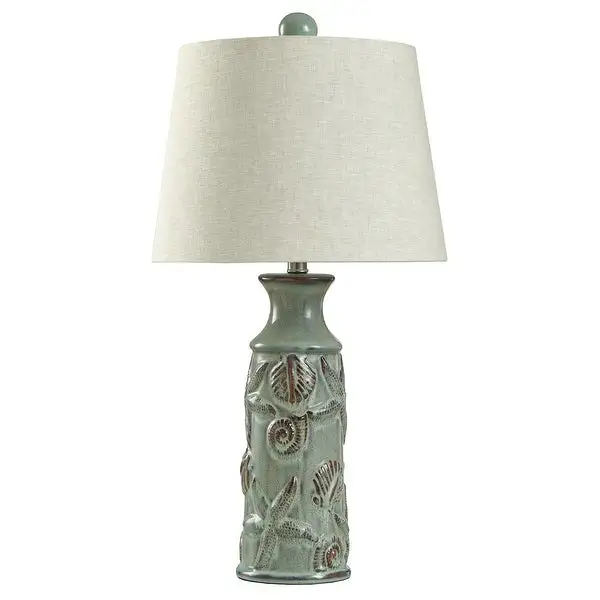 Ceramic Table Lamp - Blue Bay Finish - Beige Linen Shade