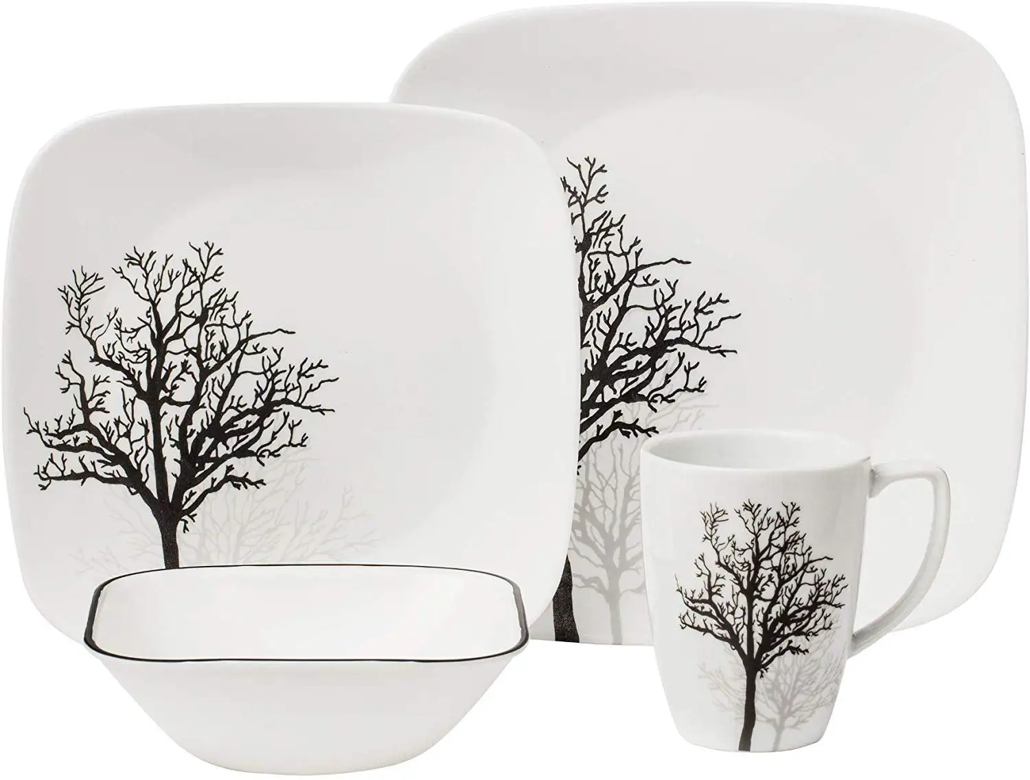 Corelle Square 16-Piece Dinnerware Set， Timber Shadows， Service for 4