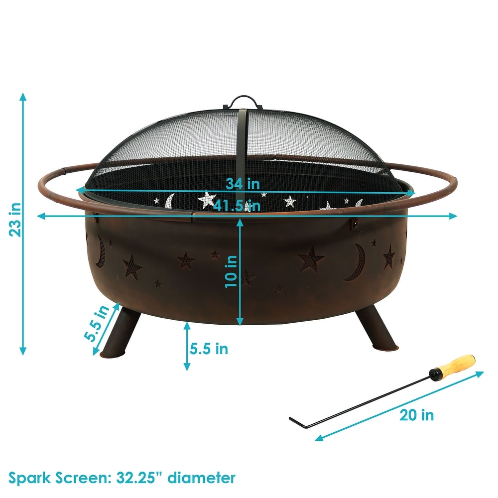 Sunnydaze Cosmic Outdoor Patio Wood Burning Fire Pit with Spark Screen   42 Inch