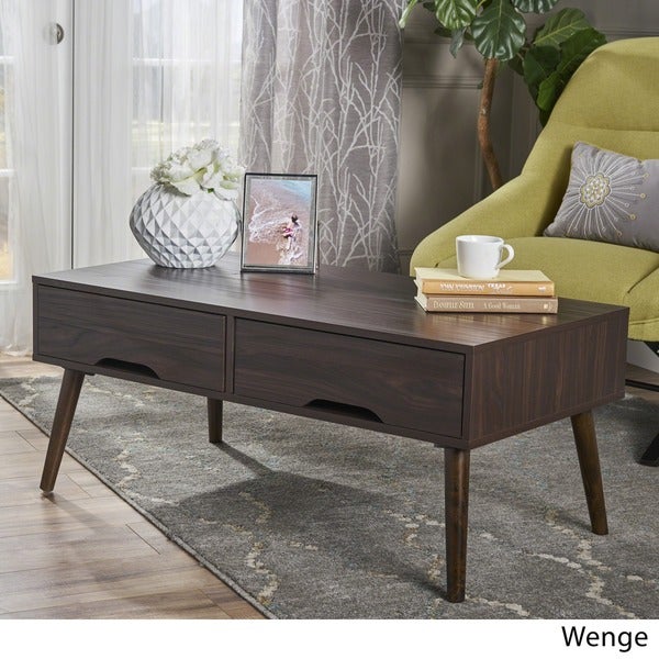 Noemi Mid Century Modern Rectangular Wood Coffee Table with Drawers by Christopher Knight Home