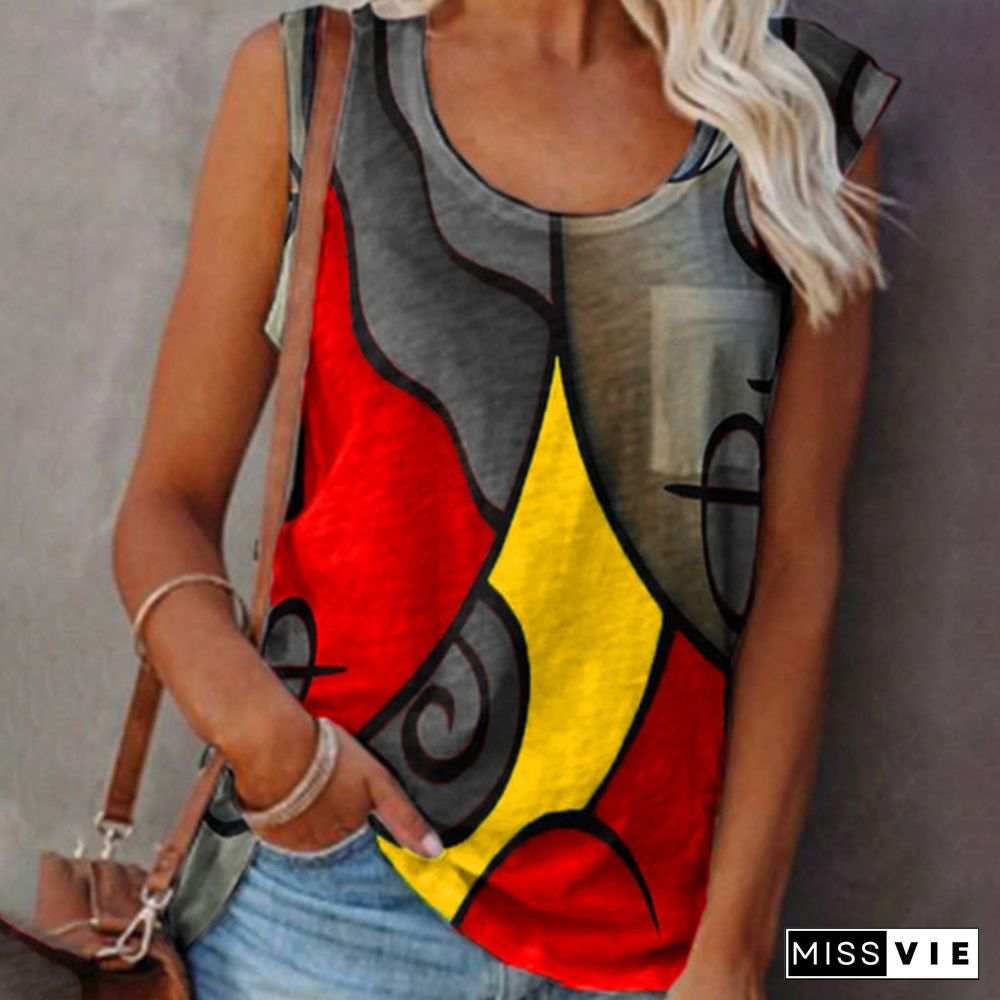 Women T-shirt Tops Sleeveless Summer O-neck T-shirts Casua Plus Size Elegant Pullover Tank Tops