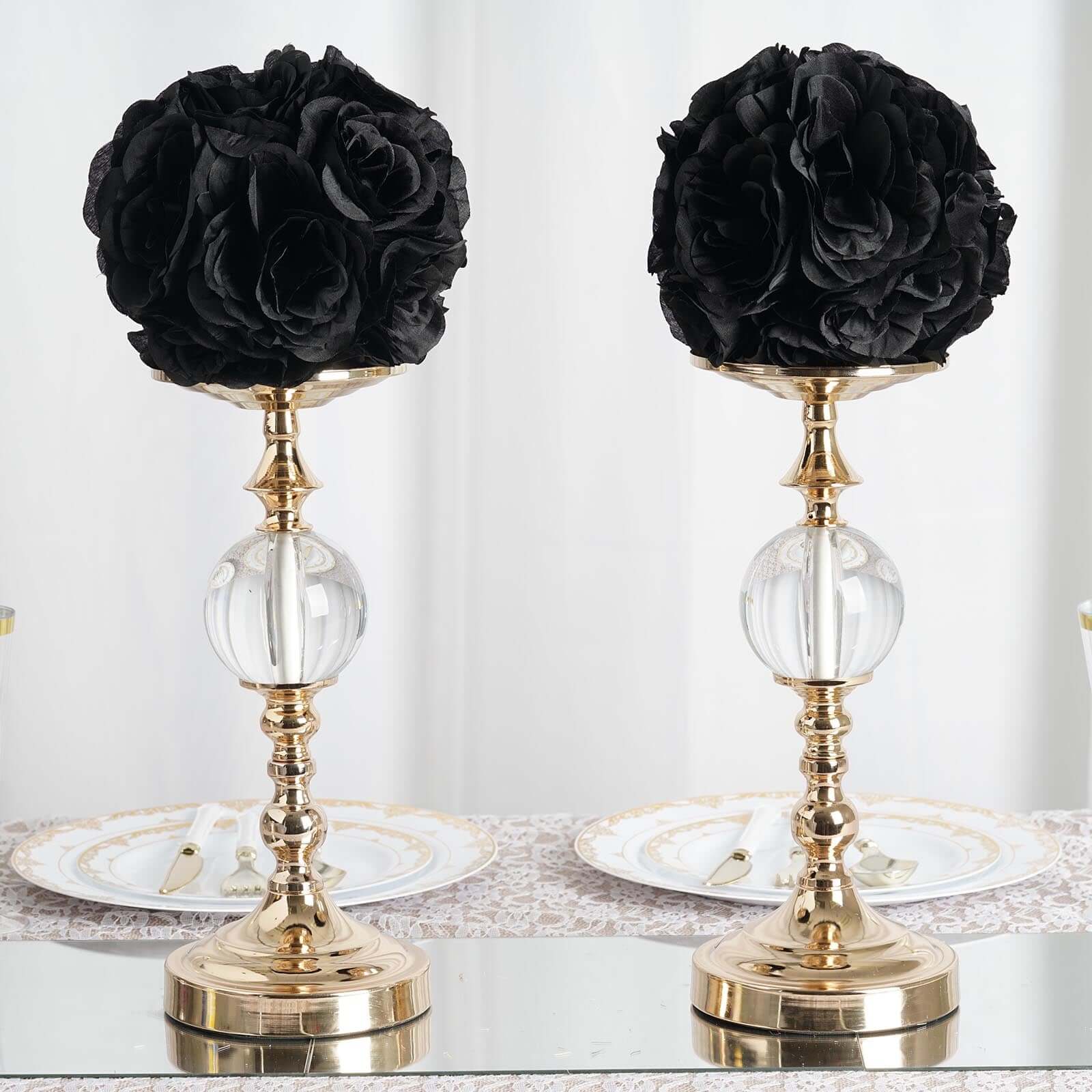 2 Pack Black Artificial Silk Rose Kissing Ball, Faux Flower Ball 7