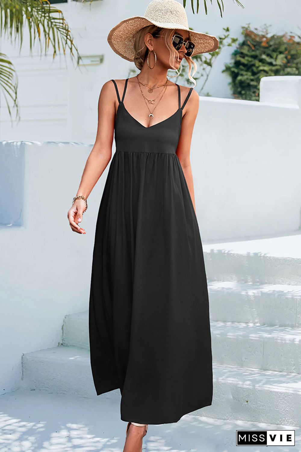 Crisscross Straps Plain Long Maxi Dress