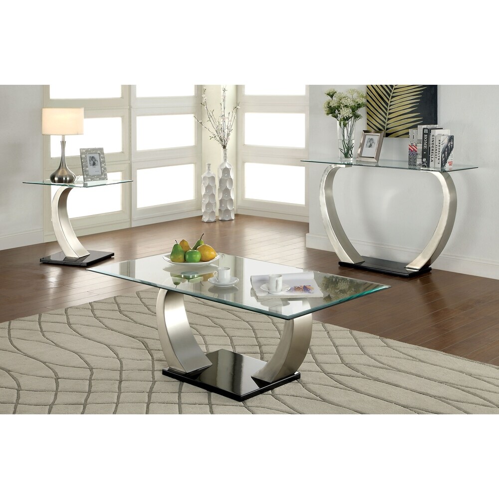 Odra Contemporary Silver 24 inch Glass Top Side Table by Furniture of America