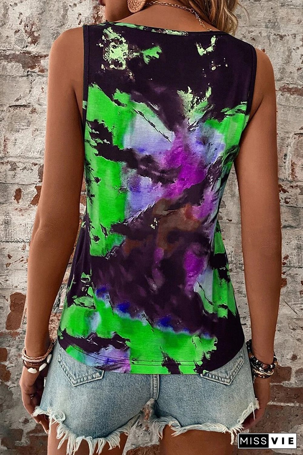 Split V Neck Tie Dye Tank Top