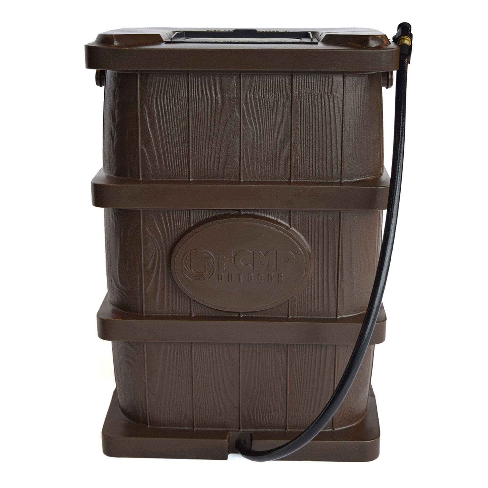 FCMP Outdoor WG4000 45 Gallon Wood Grain Rain Water Catcher Barrel， Brown