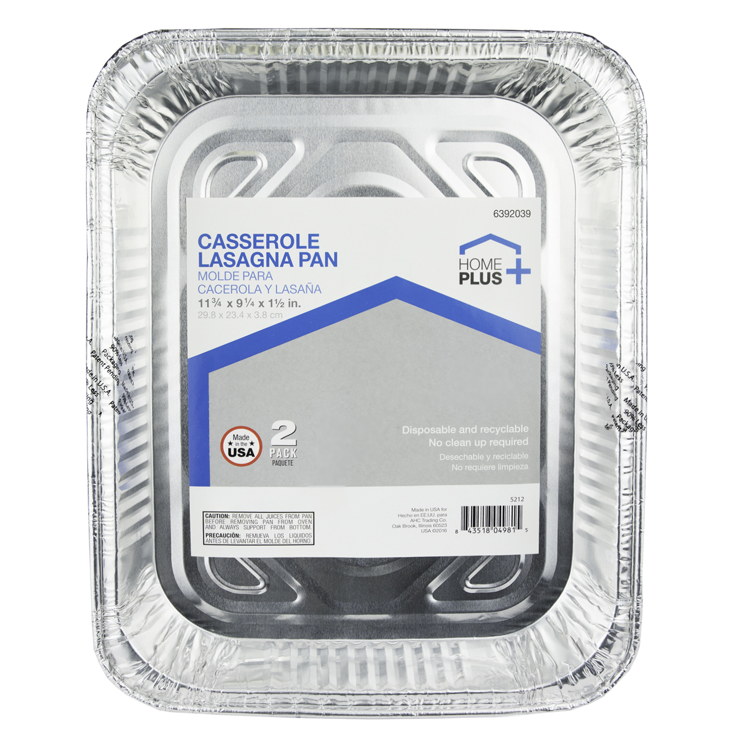 Home Plus Durable Foil 9-1/4 in. W X 11-3/4 in. L Casserole Lasagna Pan Silver 2 pc