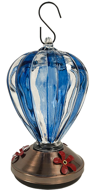 Blue Striped Glass Balloon Hummingbird Feeder - Holds 32 oz of Nectar