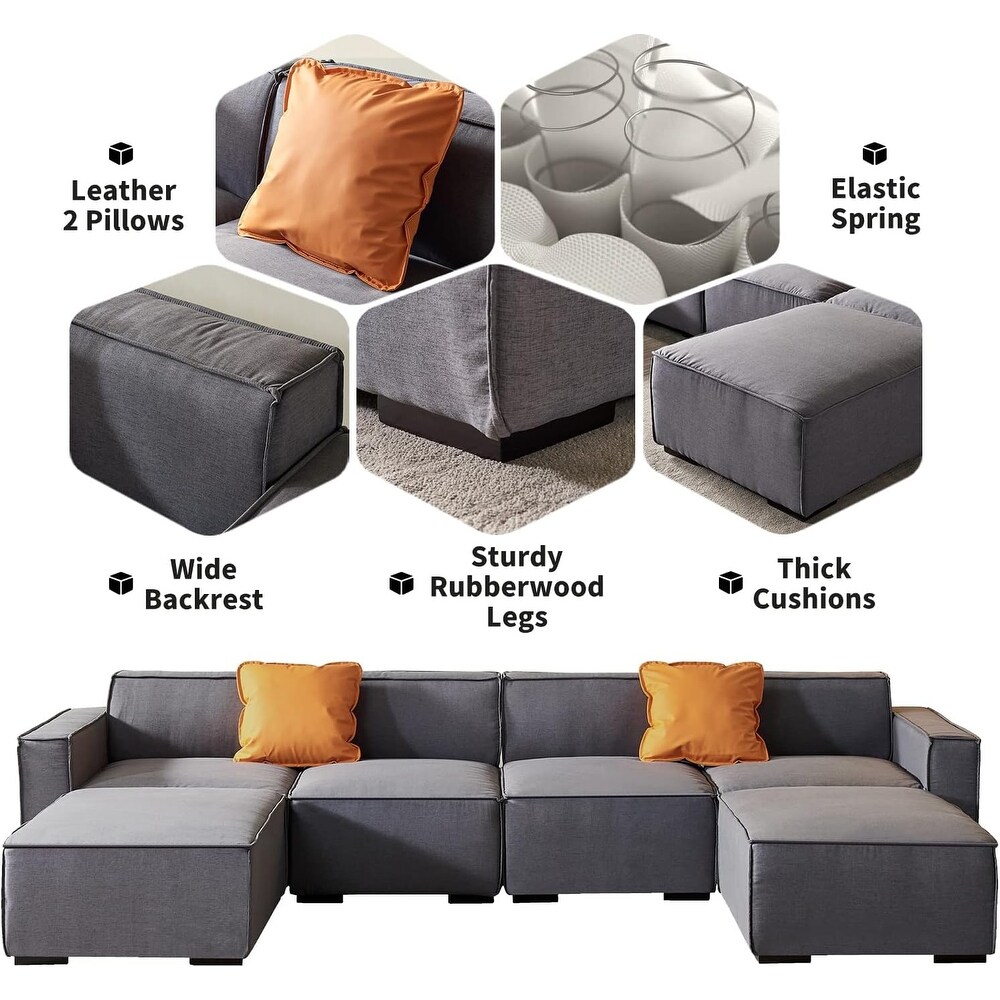 U Shape Convertible Modular Sectional Sofa with Reversible Ottoman