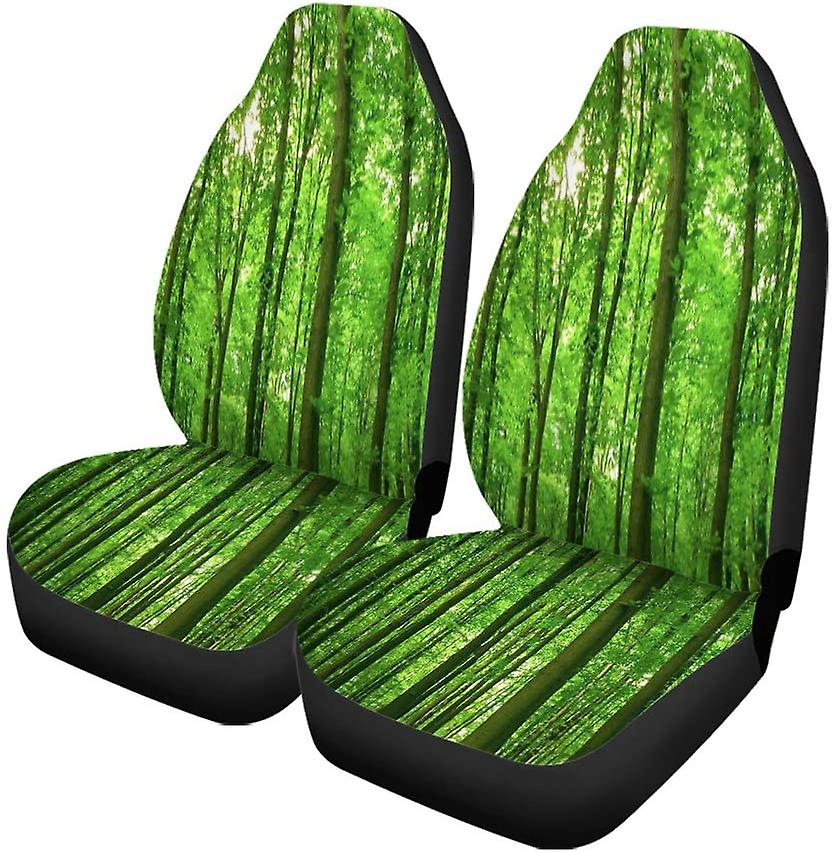 Set Of 2 Car Seat Covers Green Tree Nature Pathway In The Forest Sunlight Landscape Universal Auto Front Seats Protector Fits