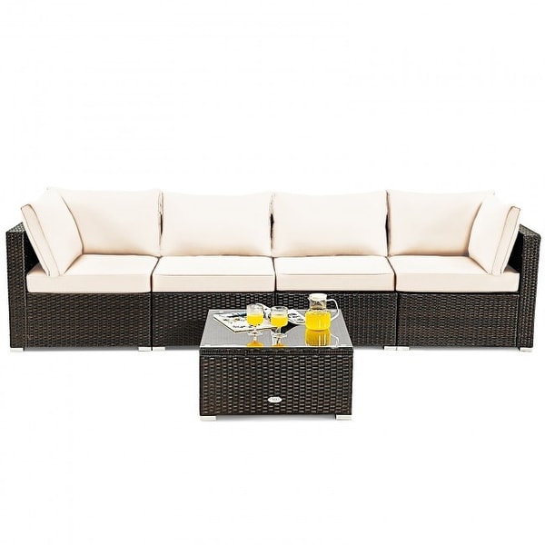 5Pcs Cushioned Patio Rattan Furniture Set