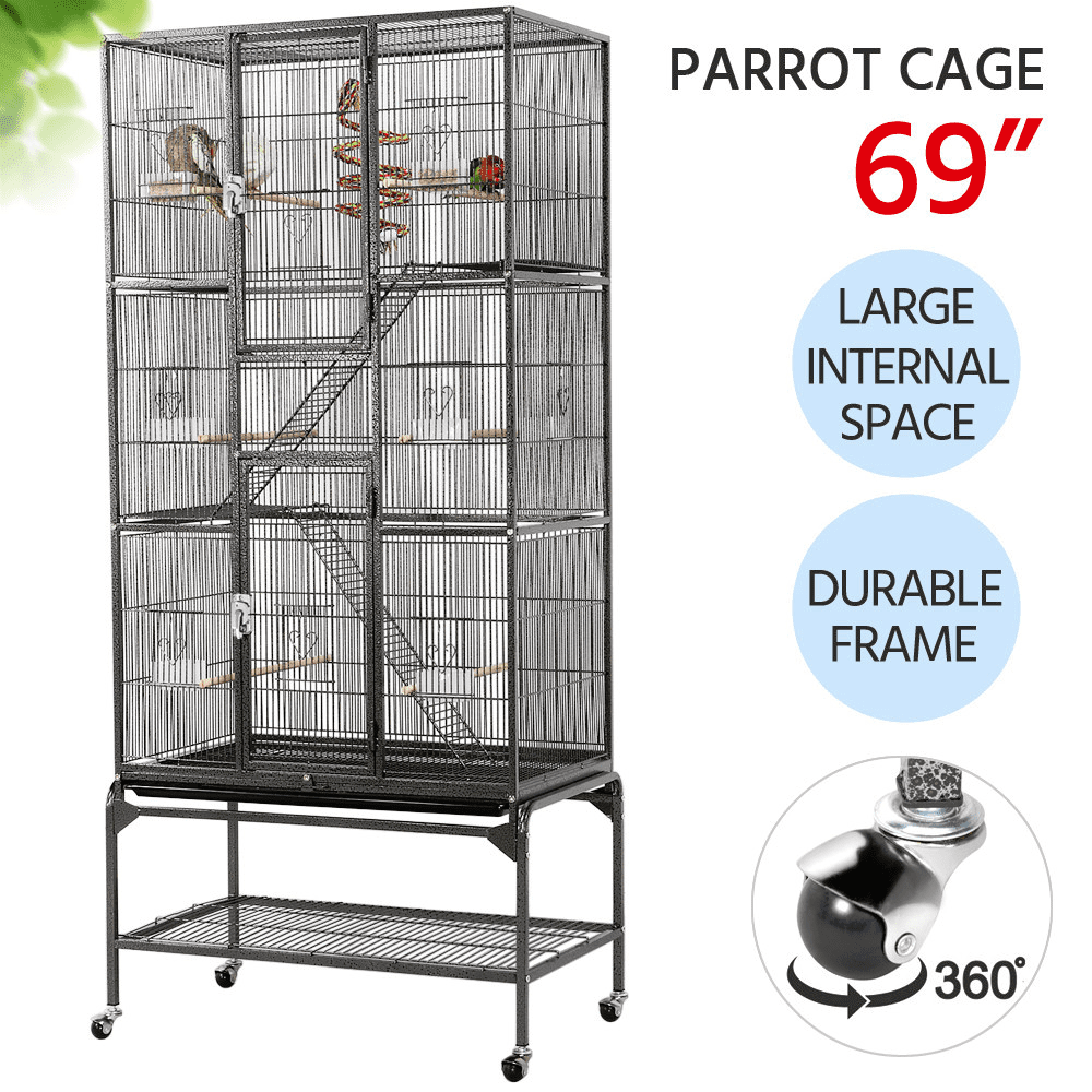 Yaheetech 69''H Extra Large Rolling Metal Pet Cage with Detachable Stand， Black