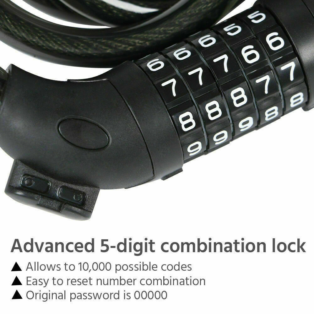 Bike Lock 5 Digital Bicycle Lock Cable Heavy Duty Combination Password Security Chain Wire Bike Lock