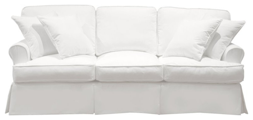 Sunset Trading Horizon T Cushion Cotton Slipcovered Sofa in Warm White Fabric   Farmhouse   Sofas   by Homesquare  Houzz