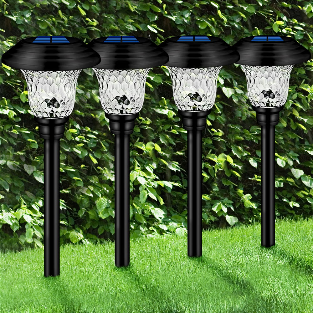 Outdoor Solar Pathway Lights 4 Pack Solar Lights for Yard Garden Decor Waterproof Glass Stainless Steel Auto-on/off Solar Landscape Lights for Lawn， Patio， Yard， Garden， Pathway， Driveway