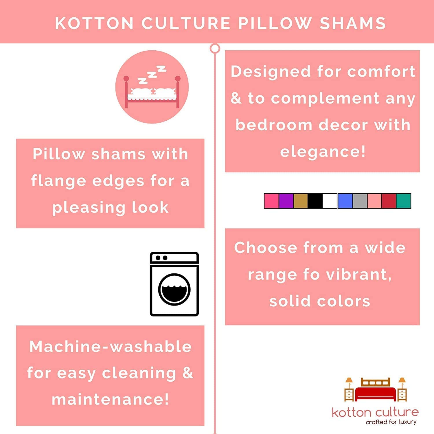 Kotton Culture Set of 2 Pillow Shams Set 100% Egyptian Cotton 600 Thread Count Premium Hotel Quality Bedding (King/Cal King， Black)